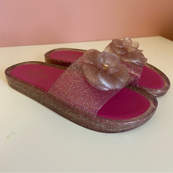 Kate Spade Jelly Slides Slip On Floral Glitter Sparkle Jelly Sandals Pink Size 7 - Picture 9 of 9